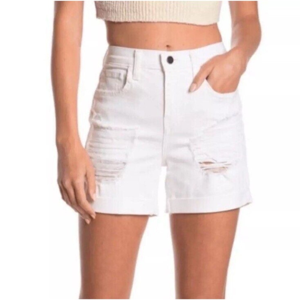 L'AGENCE Balboa Double Roll Short Womens 24 White Distressed Denim Slouchy